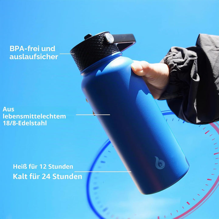 BJPKPK Isolierte Wasserflaschen, Edelstahl-Wasserflasche mit Strohhalm, thermoisolierte Wasserflasch