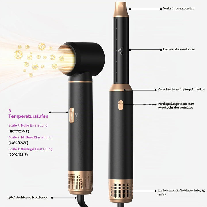 Hairstyler 5 in 1 Airstyler Haarstyler mit Luft Lockenstab Föhn Hair Dryer Haarstyling Geräte Föhnbü