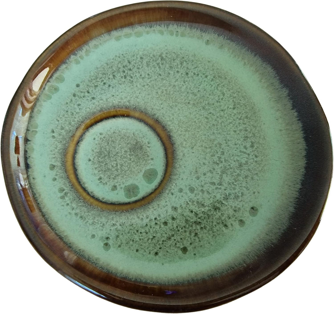 PintoCer - Espresso Kaffeetassen aus weissem Steingut, ohne Griff mit brauner Untertasse (Schwarz/Gr