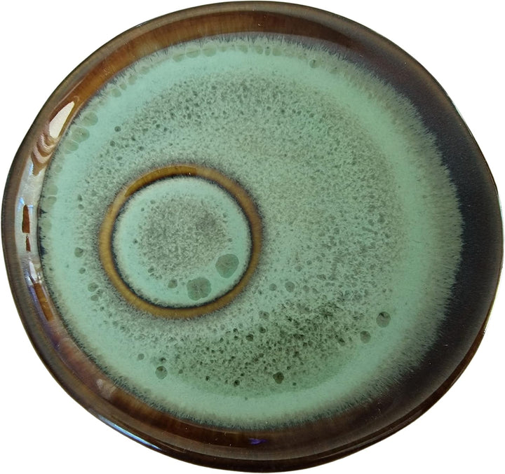 PintoCer - Espresso Kaffeetassen aus weissem Steingut, ohne Griff mit brauner Untertasse (Schwarz/Gr
