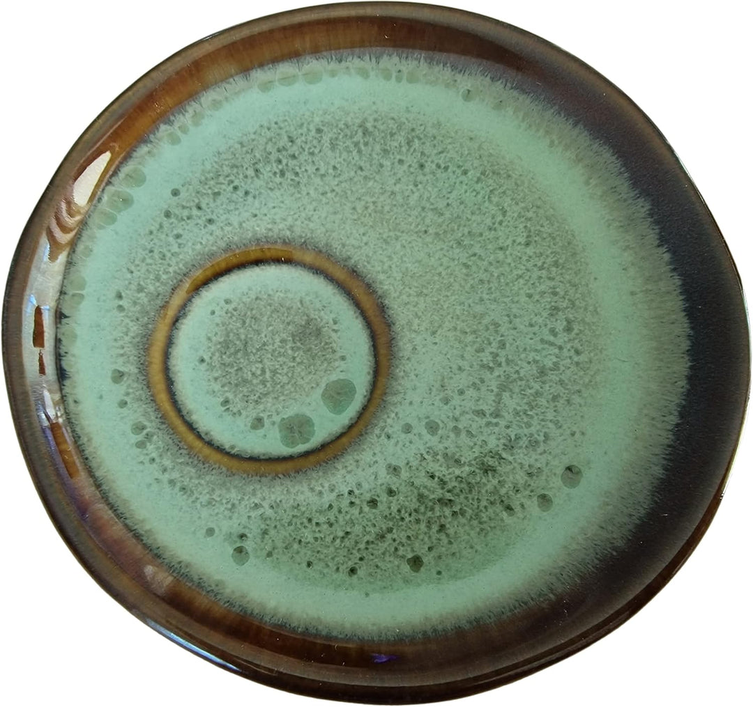 PintoCer - Espresso Kaffeetassen aus weissem Steingut, ohne Griff mit brauner Untertasse (Schwarz/Gr