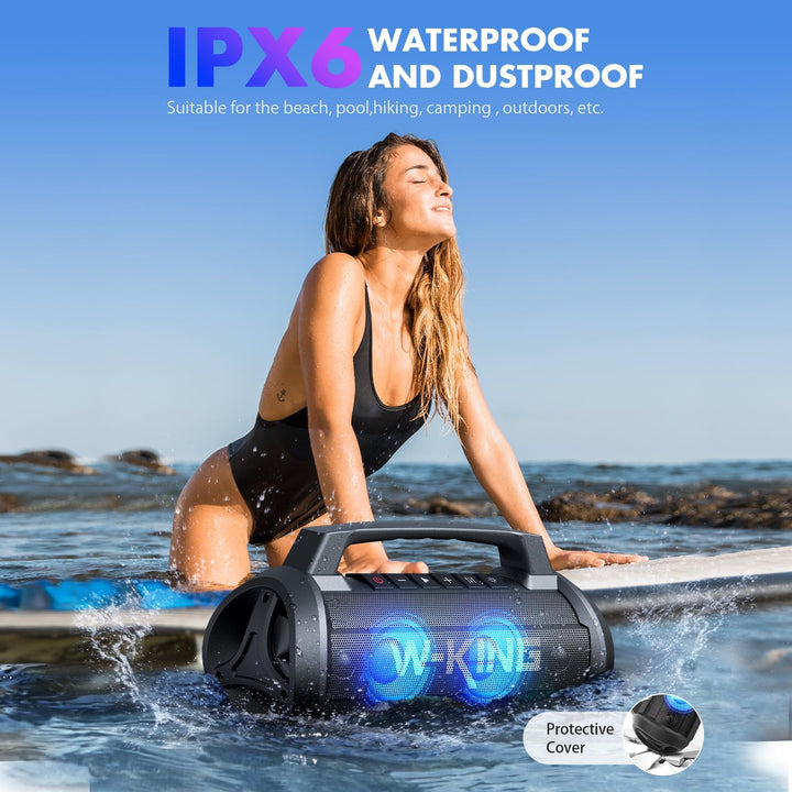 70W (100W Peak) Bluetooth Lautsprecher, W-KING Musikbox Bluetooth Box Gross Boombox Bass Boost, Part