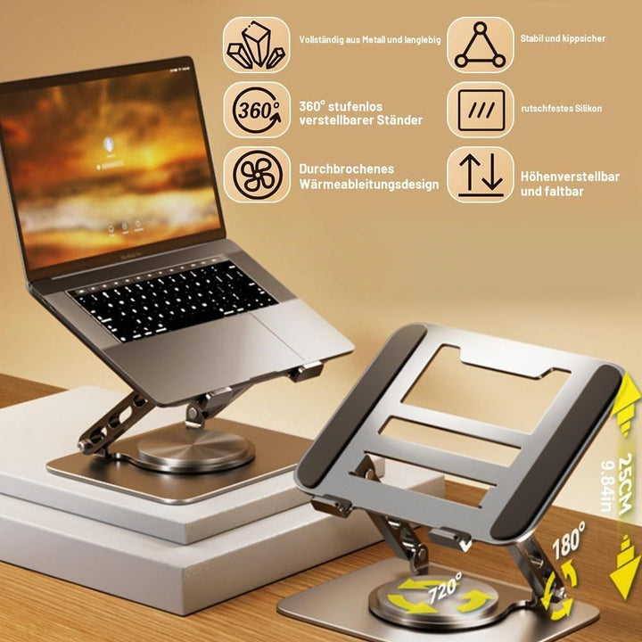 Laptop Ständer Höhenverstellbarer und Faltbar mit 360° Drehbarer Basis, Notebook Ständer Kompatibel