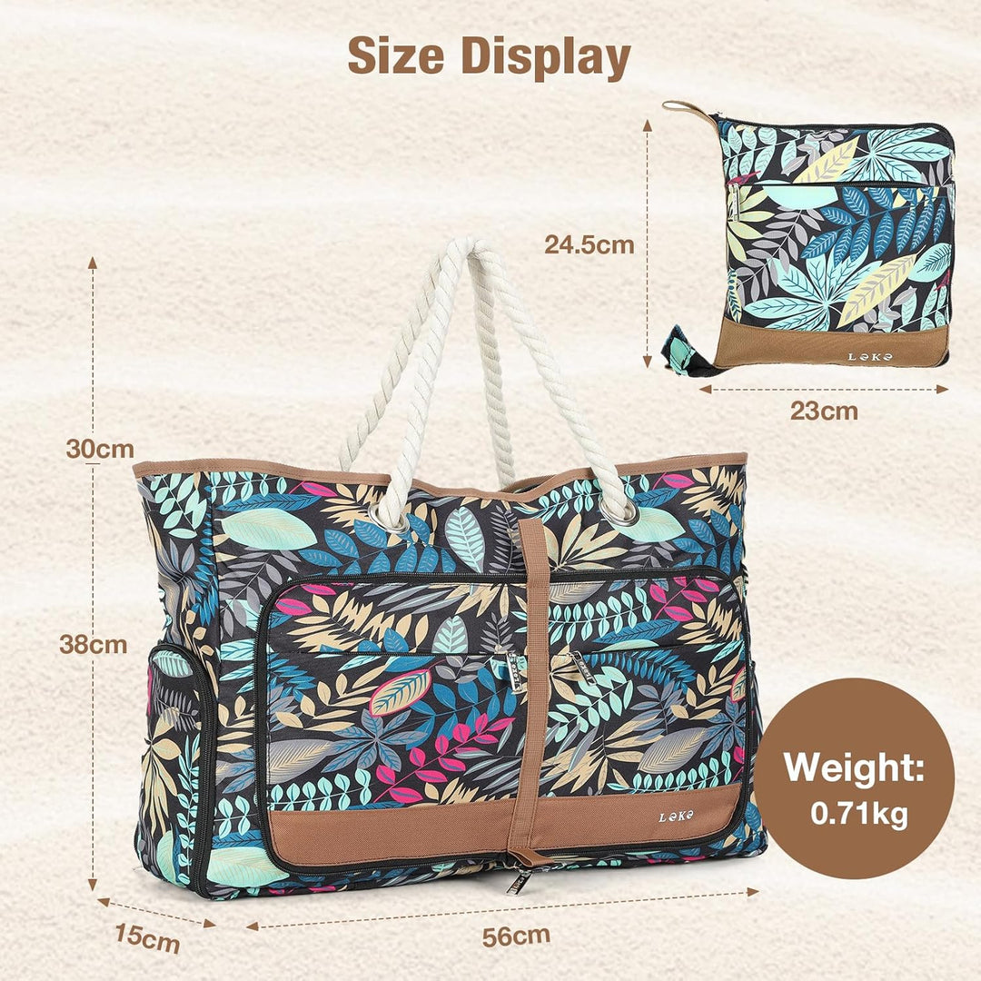 Lekespring Strandtasche Damen Gross mit Reissverschluss, Vielseitiger Damen Shopper Badetasche Sauna