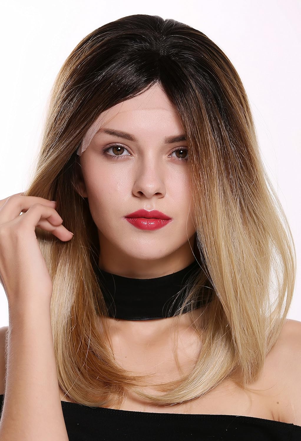 WIG ME UP - DW2553A-MF-44-Y-SC1911 Perücke Damenperücke Lace-Front Teil-Mono lang glatt Ombre Mix Du