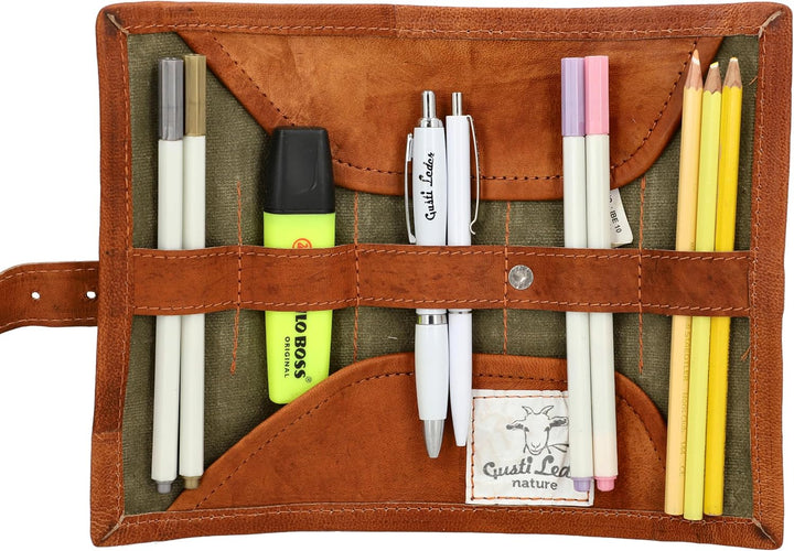 Gusti Federtasche Leder - Robbie Damen und Herren Stifterolle Federtasche Schlamperrolle Stifteetui