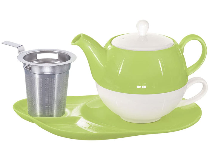 tea4chill Buchensee Tea for One mit Sieb Lena 500ml aus Crystal Bone China Porzellan in grün. Teekan