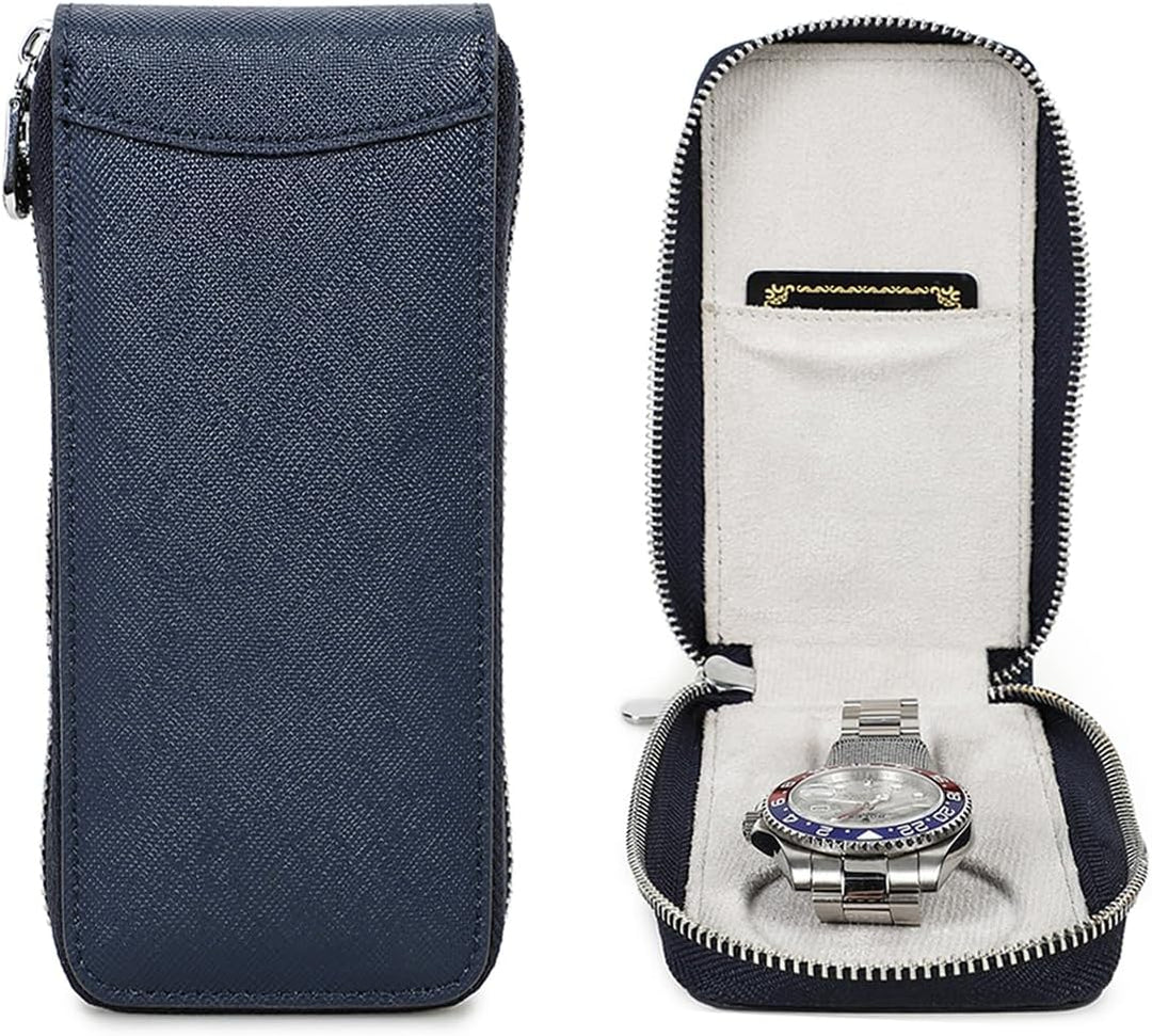 Hiram Uhrengehäuse Saffiano Leder Uhrenaufbewahrungsbox für 1 Uhr, Tragbar Uhren-Reiseetui für Herre