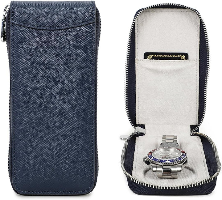 Hiram Uhrengehäuse Saffiano Leder Uhrenaufbewahrungsbox für 1 Uhr, Tragbar Uhren-Reiseetui für Herre
