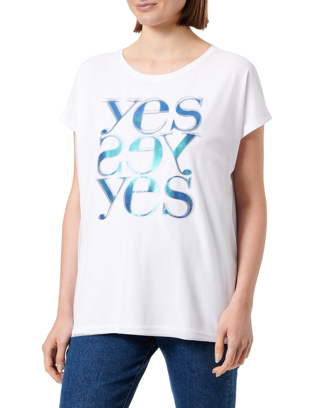 Cartoon Damen Kurzarm-Shirt mit Aufdruck 36 White/Blue, 36 White/Blue