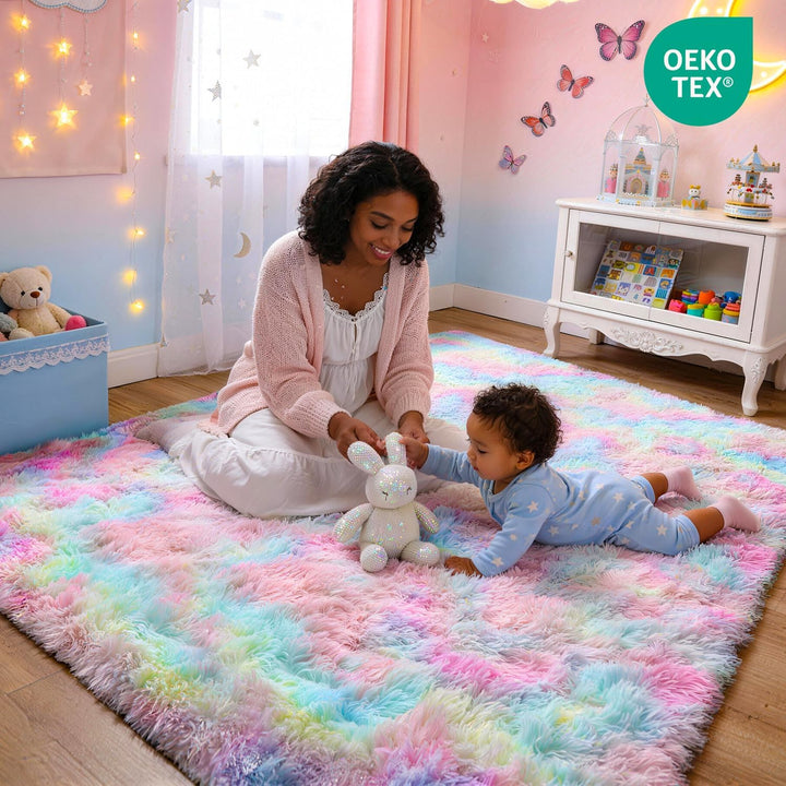 MARATIP Plüsch Teppich,Flauschiger Teppich Rund,grosse Grösse modernes Wohnzimmer,Kinder Mädchen,wei