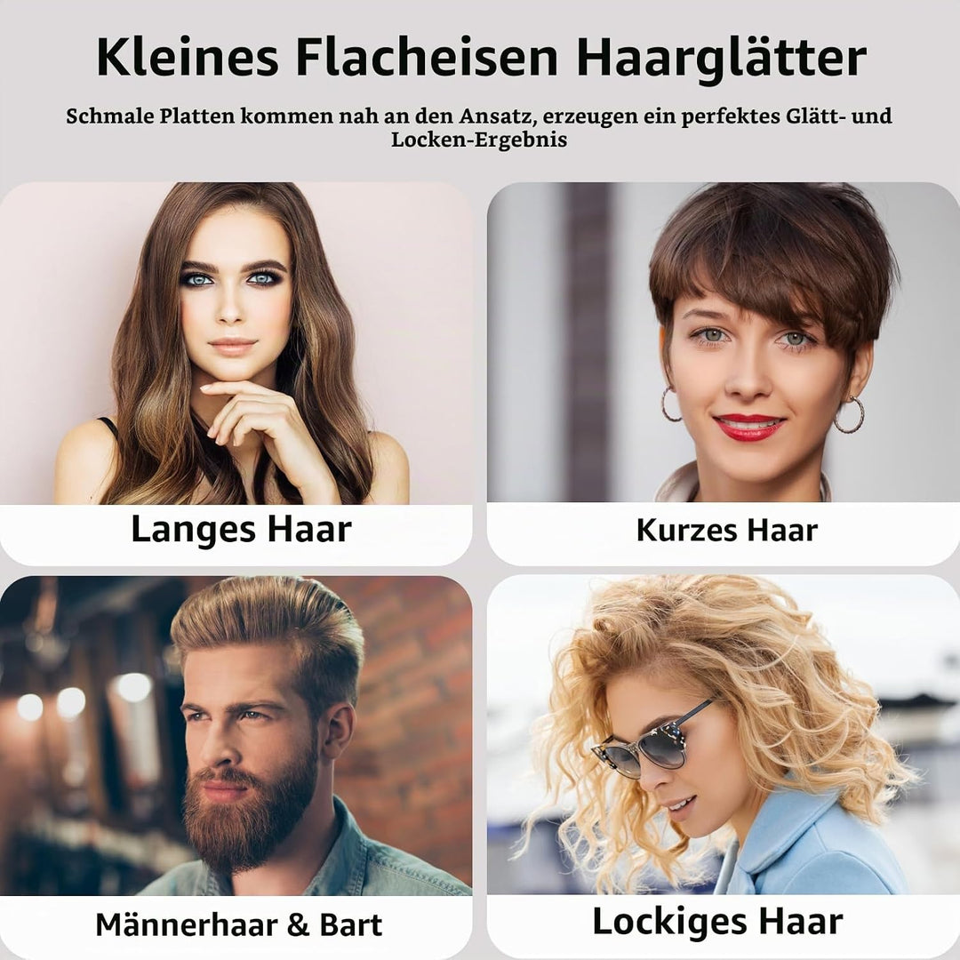 K&amp;K Mini Glätteisen Für Kurze Haare, 2 in 1 Mini Lockenwickler Aus Keramik, Schwimmplatte mit Turmal