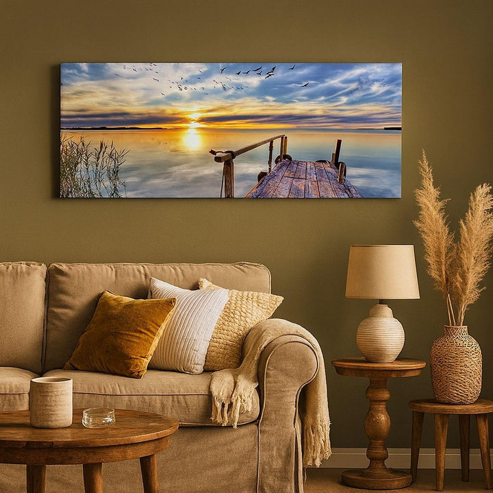 Wandbilder Dekoration Wohnzimmer See Brücke Panorama Bilder auf Leinwand 120x50cm Leinwandbild mit R