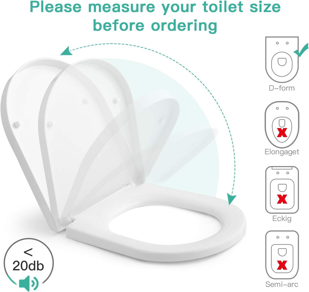 Himimi WC Sitz mit Absenkautomatik, Toilettendeckel D-Form mit Einstellbares Edelstahlscharnier, Klo