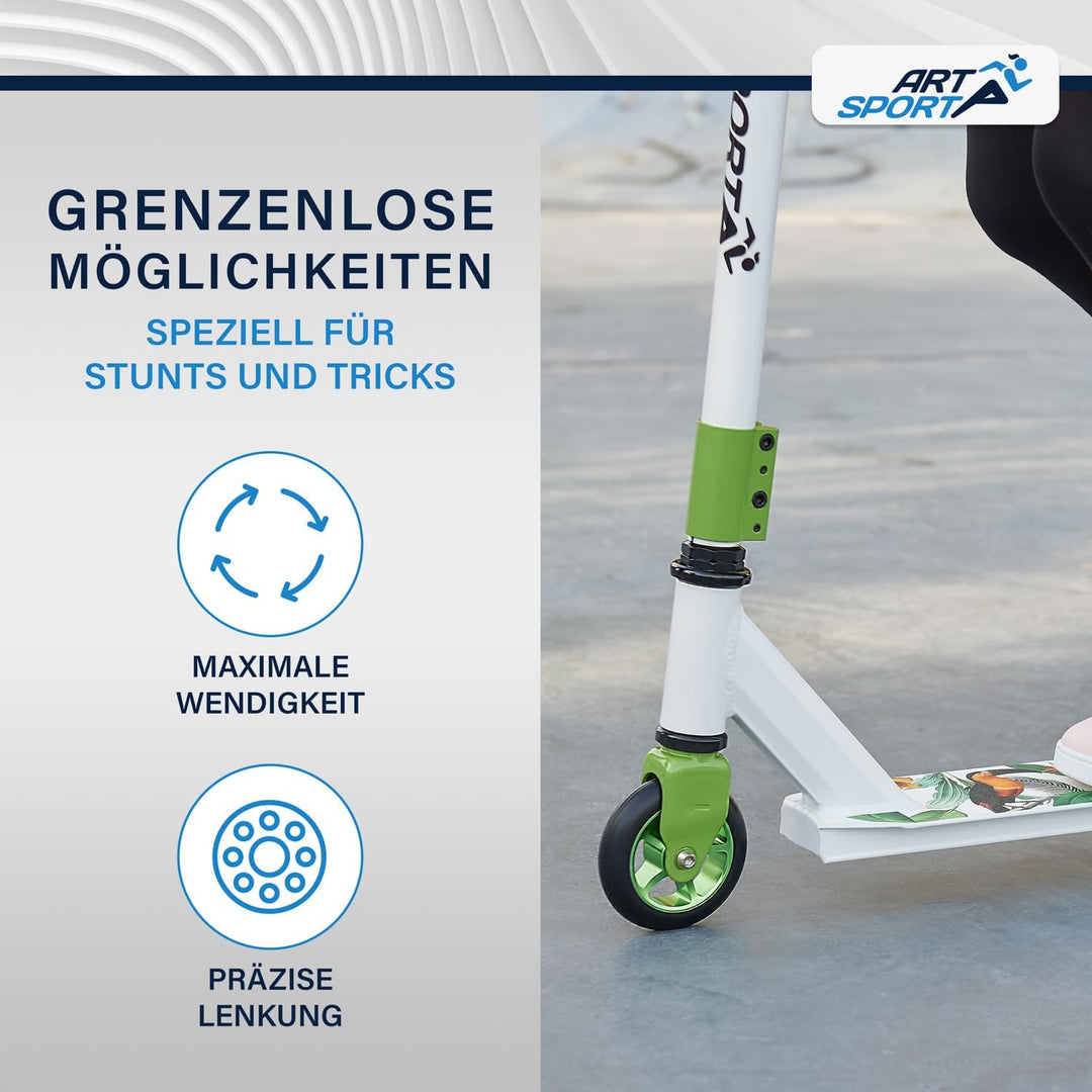ArtSport Stunt Scooter mit 360° Lenkung, ABEC 9 Kugellager, 100 mm PU Räder & Griptape, Funscooter f