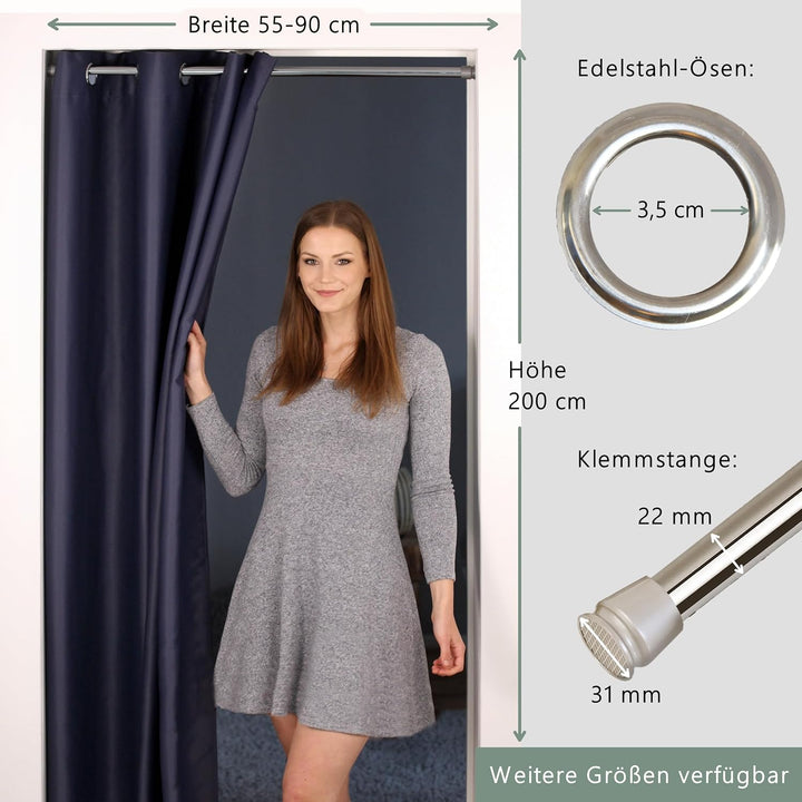 tinycurtains, Türvorhang mit Teleskopstange, einfache Montage in nur 1 Minute ohne Bohren, für alle