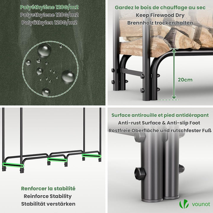 VOUNOT Kaminholzregal Aussen Metall, Brennholzregal Aussen, Feuerholzregal Outdoor mit wasserdichte