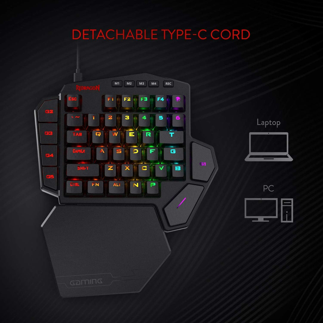 Redragon K585 DITI Einhand RGB Mechanische Gaming-Tastatur, Rote Schalter, Typ-C Professionelle Gami