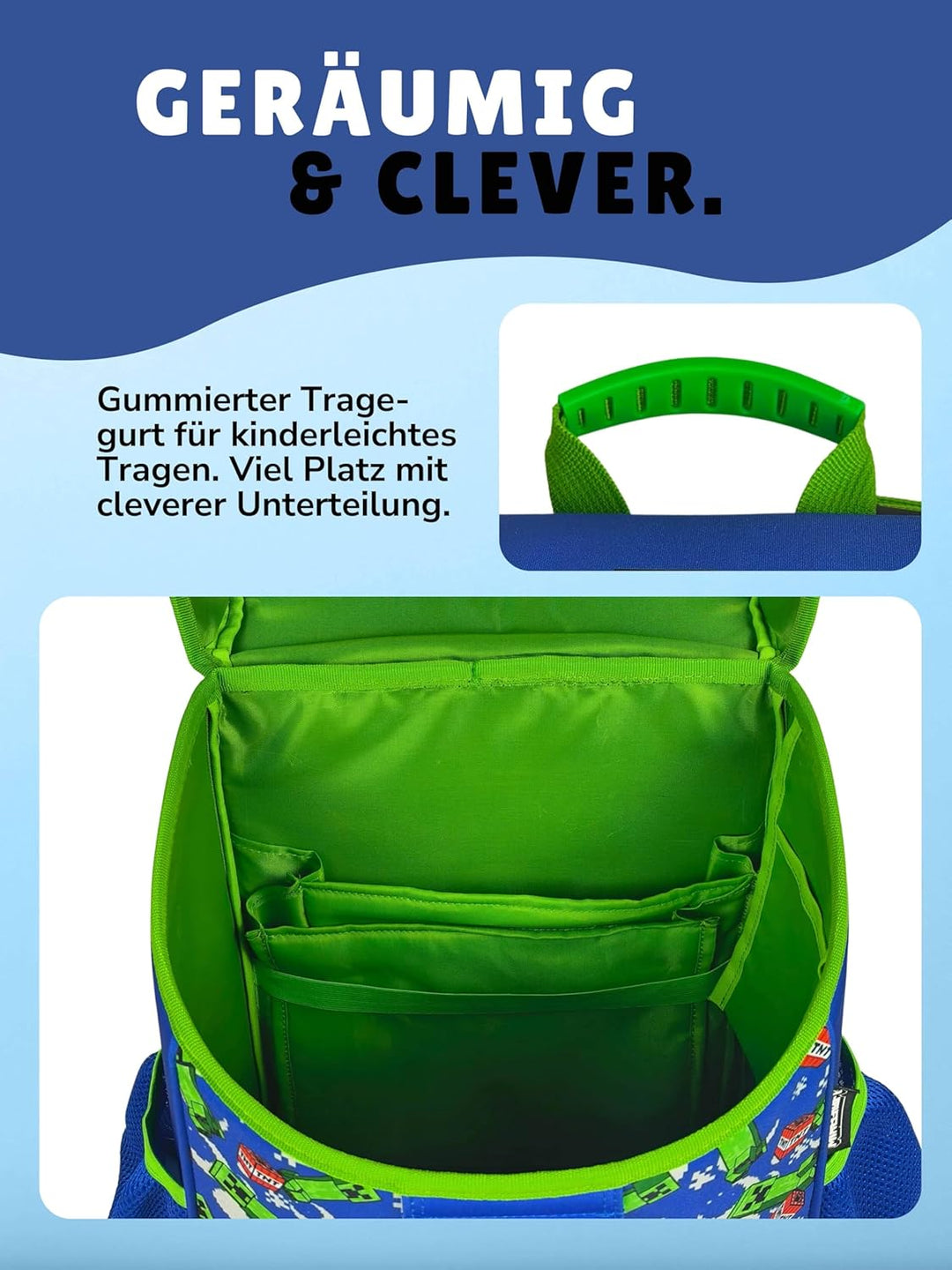 Familando - Schulranzen Set 10-teilig mit Schultüte - Minecraft - Ergonomisch, stabil & mit gepolste