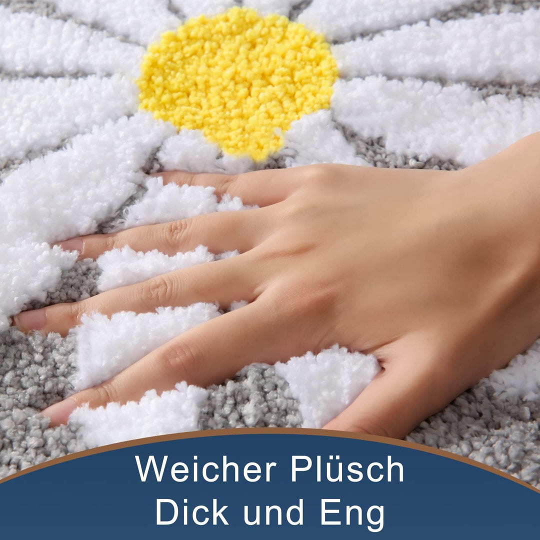 QJHOMO Grau Badezimmerteppich Niedliche Gänseblümchen Badematte rutschfest Waschbar Badteppich Weiss