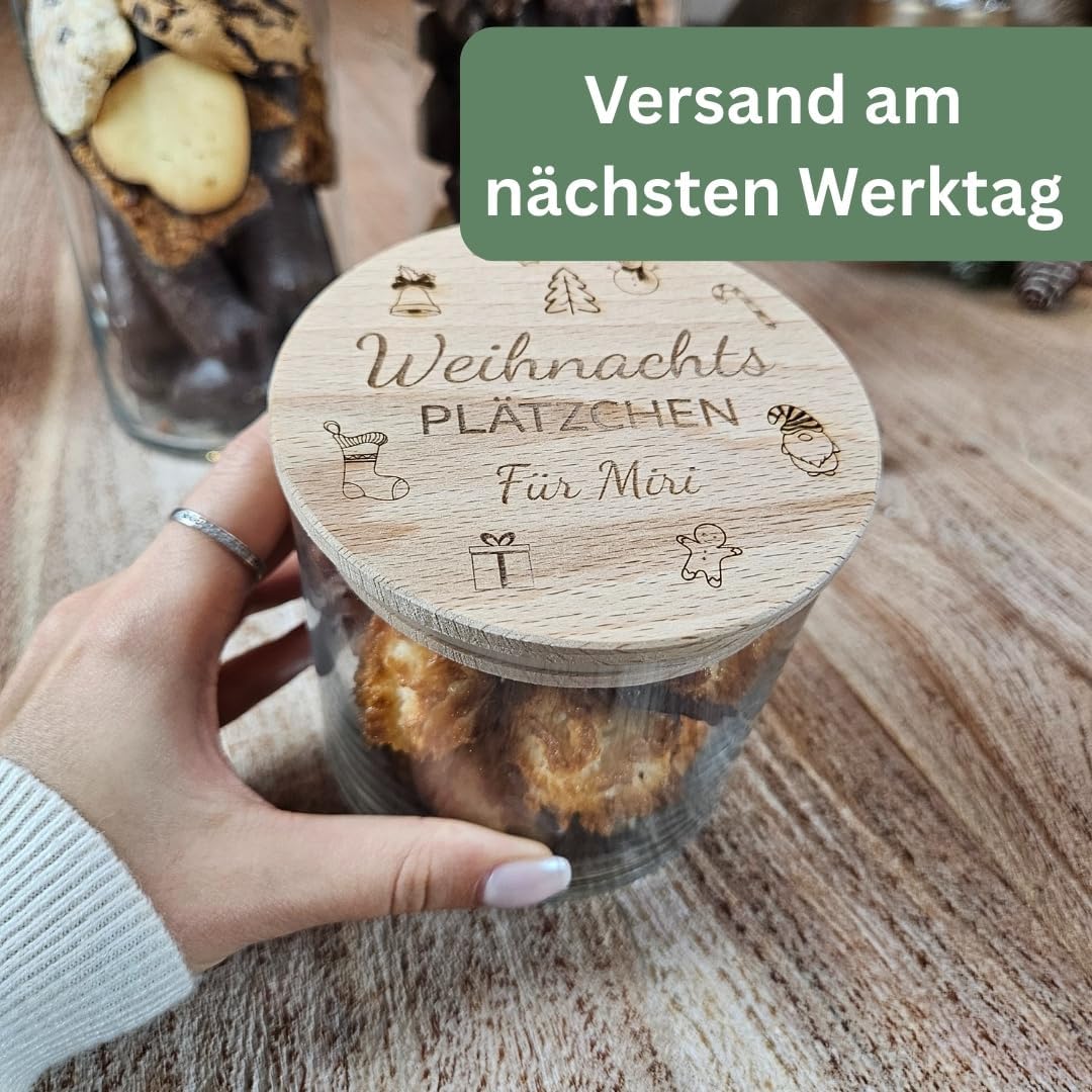 Vorratsglas Weihnachten mit Gravur | Keksdose Weihnachten Glas | Geschenk Kollegin, Freundin, Mitarb
