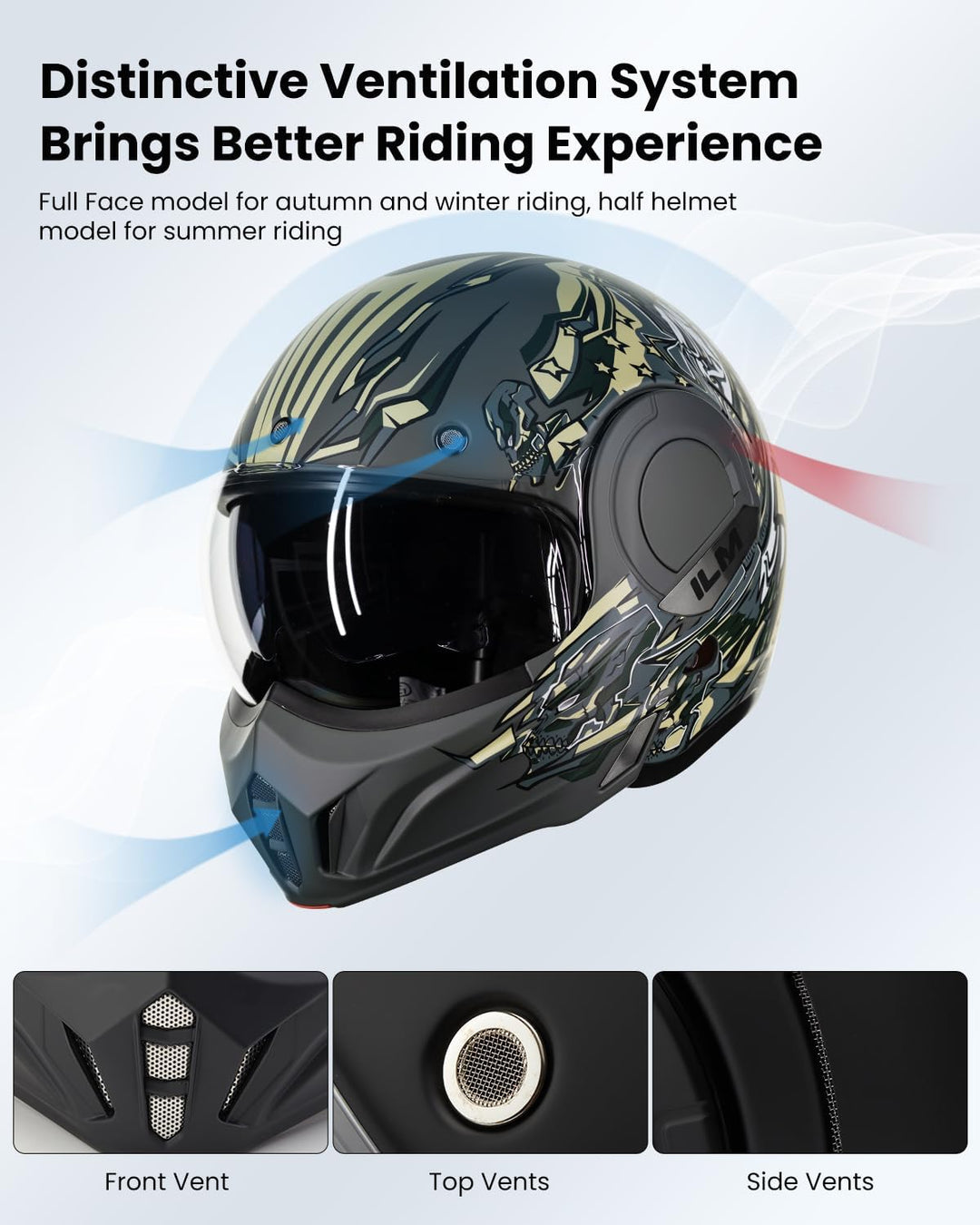 ILM Motorradhelm Integralhelm Klapphelm Fullface Helm Herren Damen ATV UTV mit 180° Umkehrbarer Kinn