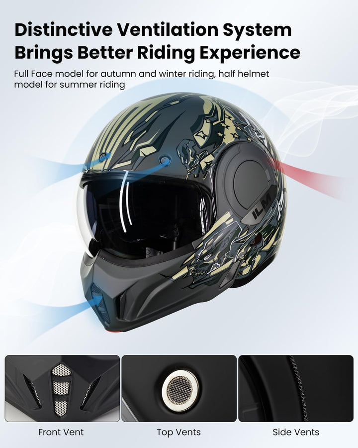 ILM Motorradhelm Integralhelm Klapphelm Fullface Helm Herren Damen ATV UTV mit 180° Umkehrbarer Kinn