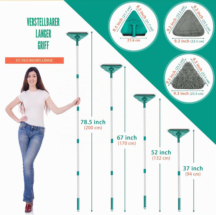 JEHONN Bodenwischer Wischmopp mit Langem Griff 200CM, 3-In-1 Wand Mop mit 6 Ersatz Mikrofaser Chenil
