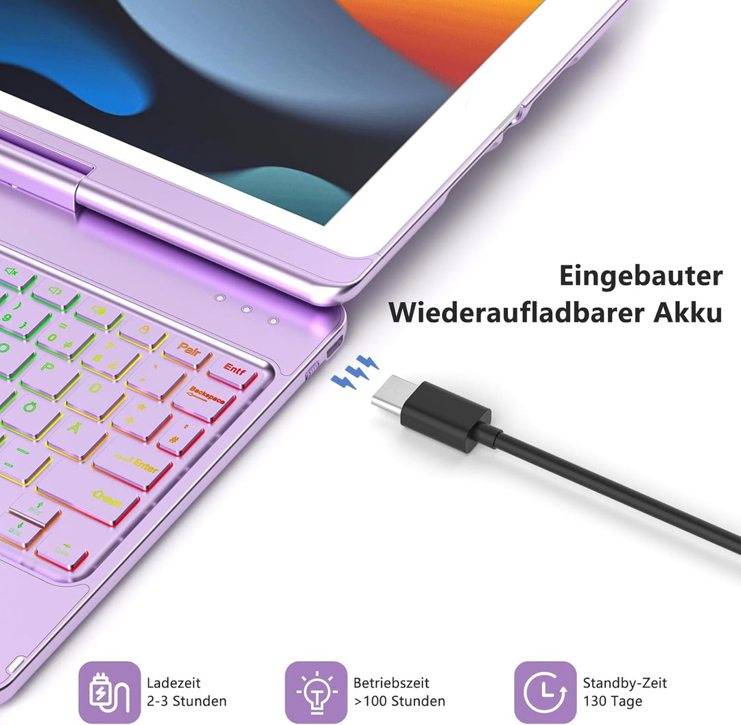 Tastatur Hülle für iPad 9/8/7 Generation 2021/2020/2019 10.2 Zoll, 360° Drehbare Touchpad Tastatur m