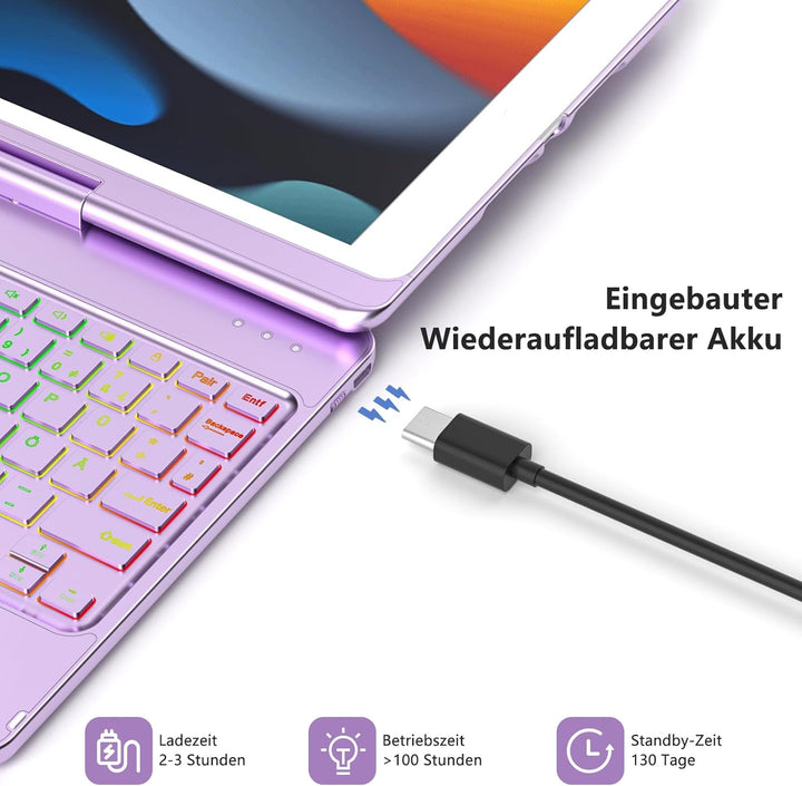 Tastatur Hülle für iPad 9/8/7 Generation 2021/2020/2019 10.2 Zoll, 360° Drehbare Touchpad Tastatur m