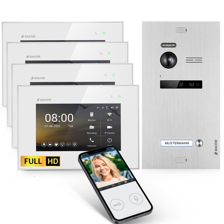 Balter EVO-HD Video Türsprechanlage, Video Türklingel, Smartphone App, 1 Familienhaus Klingel, 4X 7