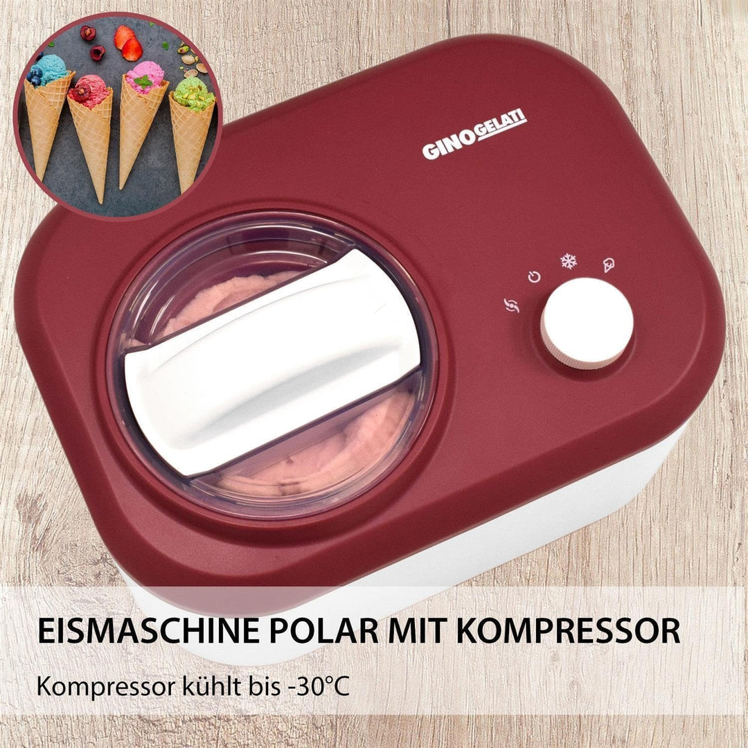 Gino Gelati Eismaschine mit Kompressor Polari Eiscreme Maschine Eisbereiter, 1 Liter, leichte Reinig