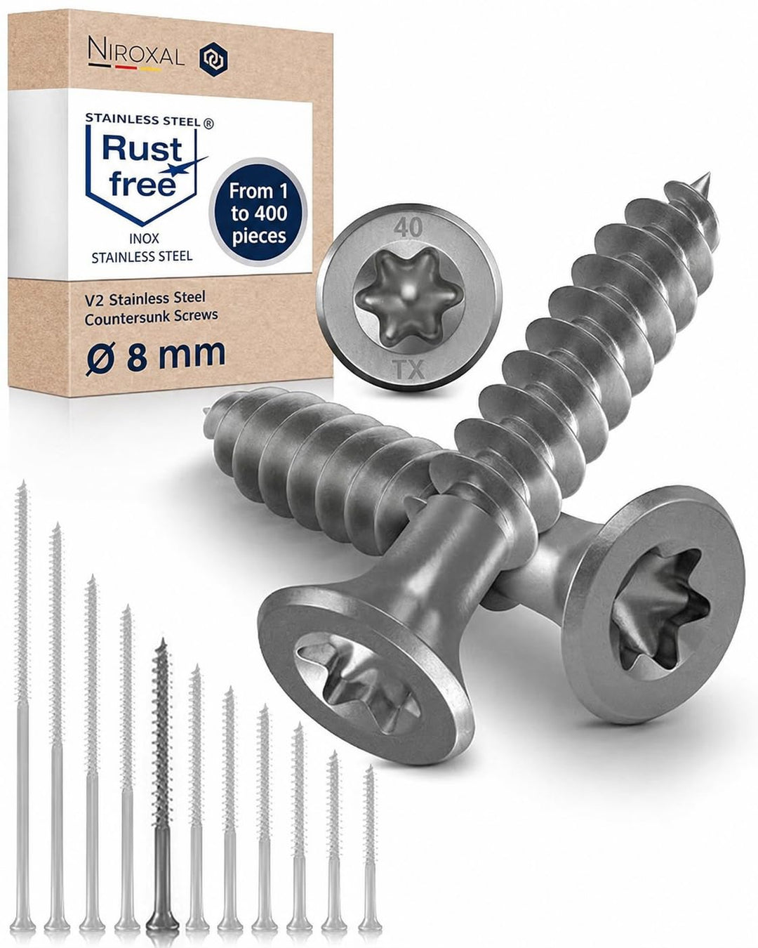 Edelstahlschrauben Torx Holzschrauben 8x140 Edelstahl V2A rostfrei Spanplattenschrauben für Holz Tei