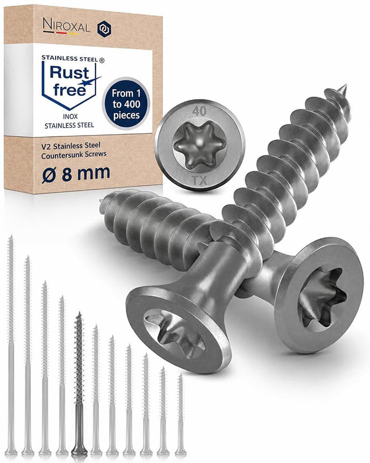 Edelstahlschrauben Torx Holzschrauben 8x140 Edelstahl V2A rostfrei Spanplattenschrauben für Holz Tei