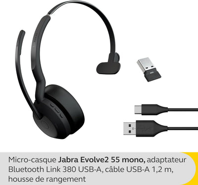 Jabra Evolve2 55 - schnurloses Mono-Headset mit Jabra Air Comfort - Mikrofone mit Geräuschunterdrück