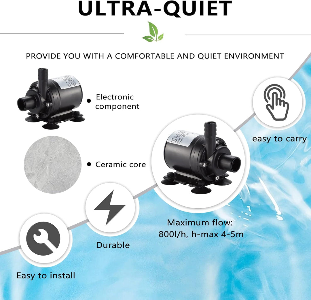 HSEAMALL Brushless Tauch Mini Wasserpumpe DC 12 V Amphibienpumpe 800L / H 5 Mt für Gartenteich Aquar