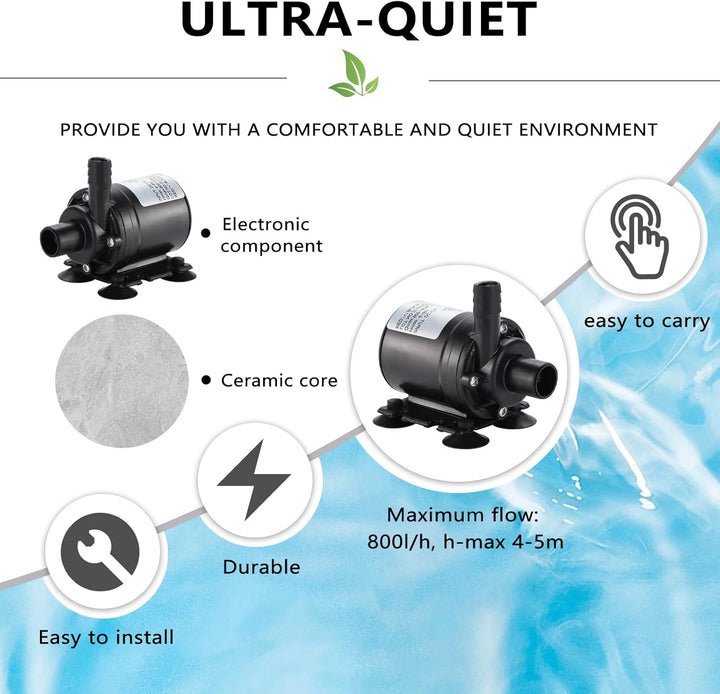 HSEAMALL Brushless Tauch Mini Wasserpumpe DC 12 V Amphibienpumpe 800L / H 5 Mt für Gartenteich Aquar