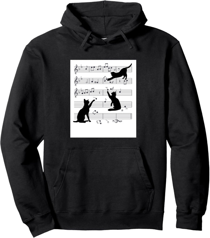 Sheet Music Cat Gift Cat Music Note Lovers Kitten Black Cat Pullover Hoodie