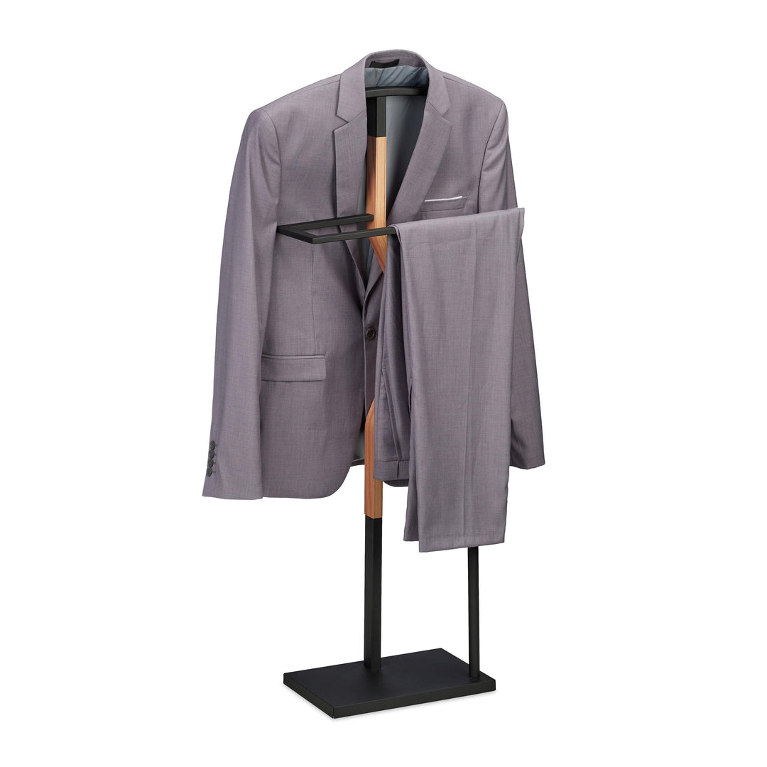Relaxdays Herrendiener, Jackett & Hose, HBT 107x48x20 cm, Metall & Holzoptik, Stiller Diener Schlafz