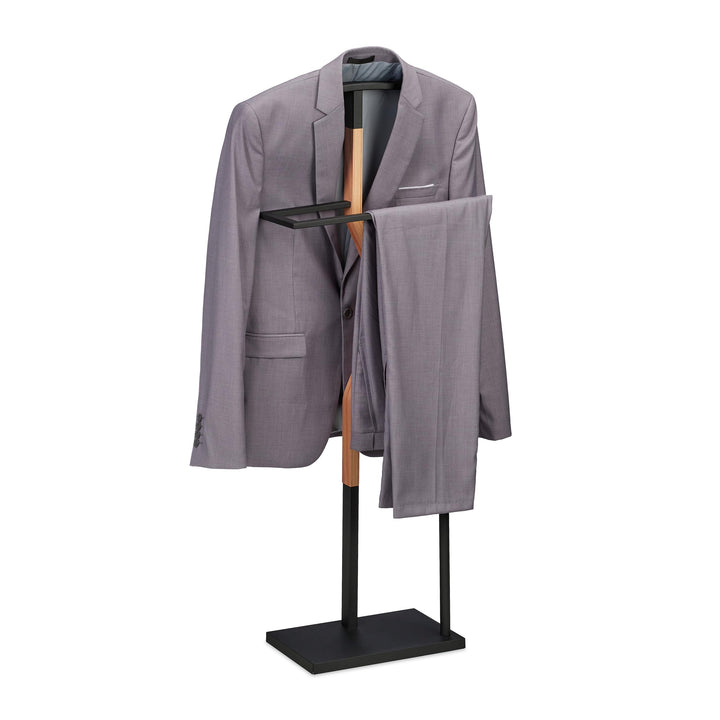 Relaxdays Herrendiener, Jackett & Hose, HBT 107x48x20 cm, Metall & Holzoptik, Stiller Diener Schlafz