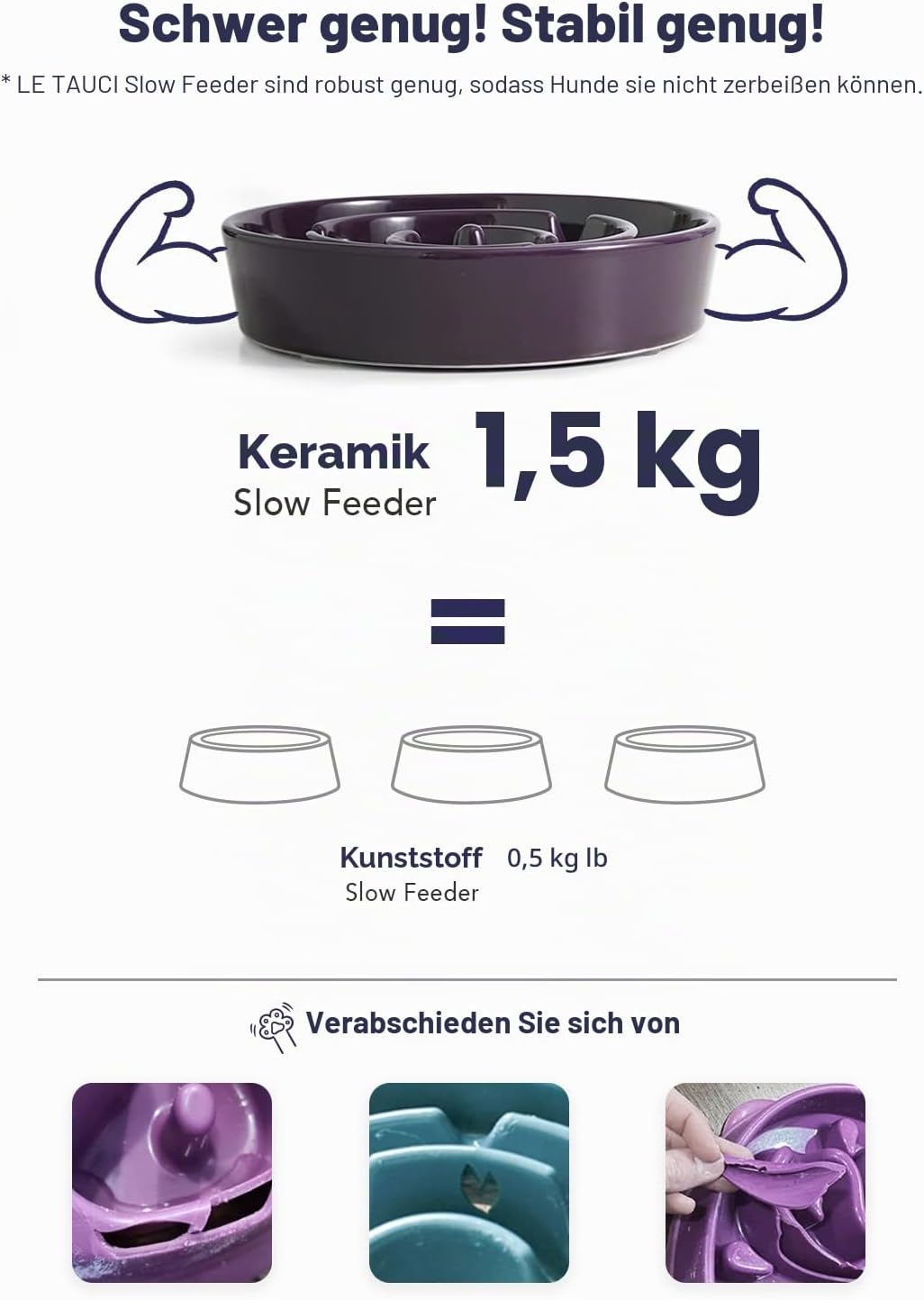 LE TAUCI Hundenapf aus Keramik, Antischlingnapf für Mittelgrosse und Kleine Hunde, Langsam Fressen u