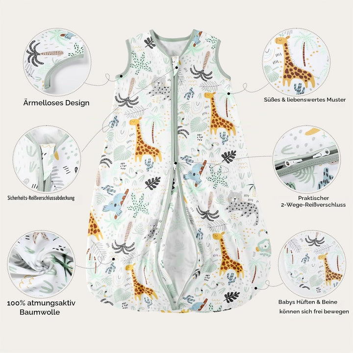 Yoofoss Schlafsack Baby Sommer 0.5 Tog - 90cm/18-24 Monate 100% Baumwolle Sommerschlafsack Babyschla