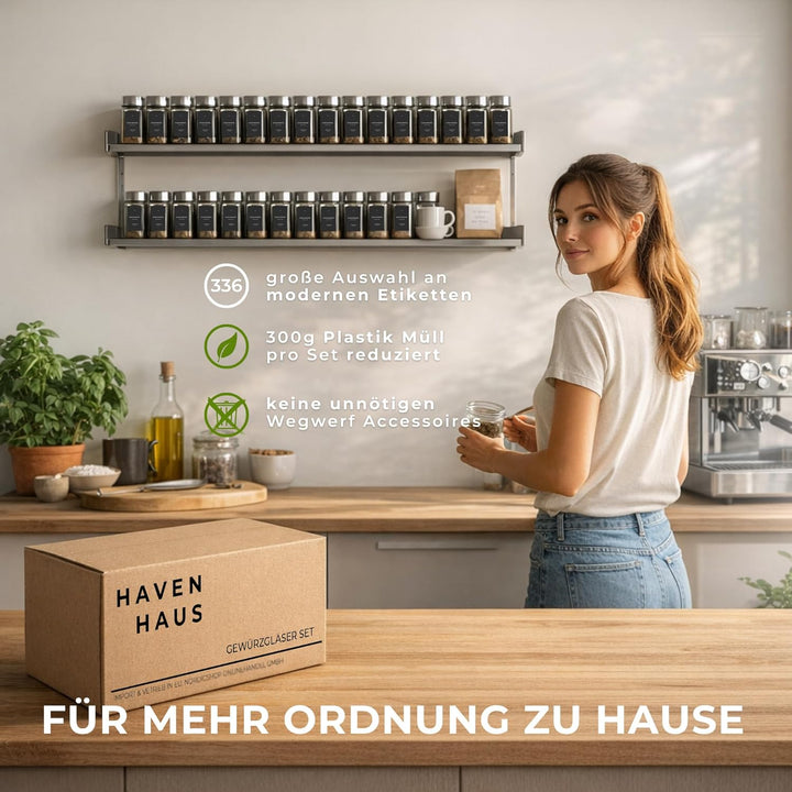 𝗛𝗔𝗩𝗘𝗡𝗛𝗔𝗨𝗦 Gewürz Organizer Set I 24x Gewürzgläser eckig [120ml] mit Streuaufsätzen &amp; Deckel luftdich