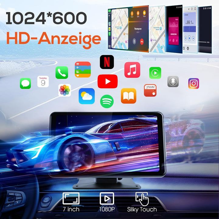 Haudio 7 Zoll Autoradio Tragbarer Carplay Bildschirm für Apple Carplay &amp; Android Auto, OTA-Updates C