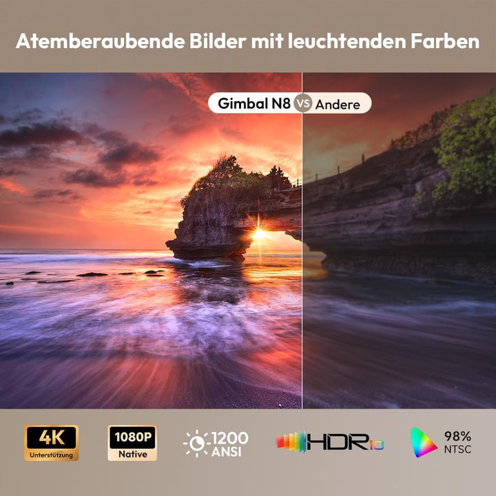 Xgody N8 Smart Beamer, 1200 ANSI Native FHD 1080P, 4K Unterstützt | Kompatibel mit Netflix, Autofoku