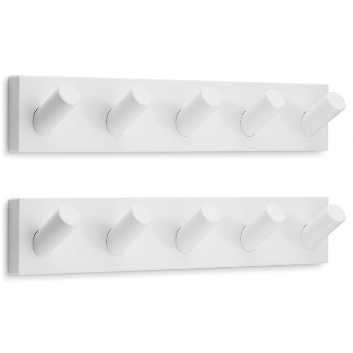 LARHN Garderobenleiste Weiss mit 5 Haken XL (2 Stk.), 42cm - Wandgarderobe, Jackenhalter Wand, Haken