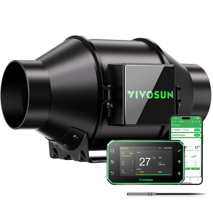 VIVOSUN Rohrventilator 100mm Abluftventilator 331m³/h mit EC-Motor und GrowHub E42A WLAN-Controller