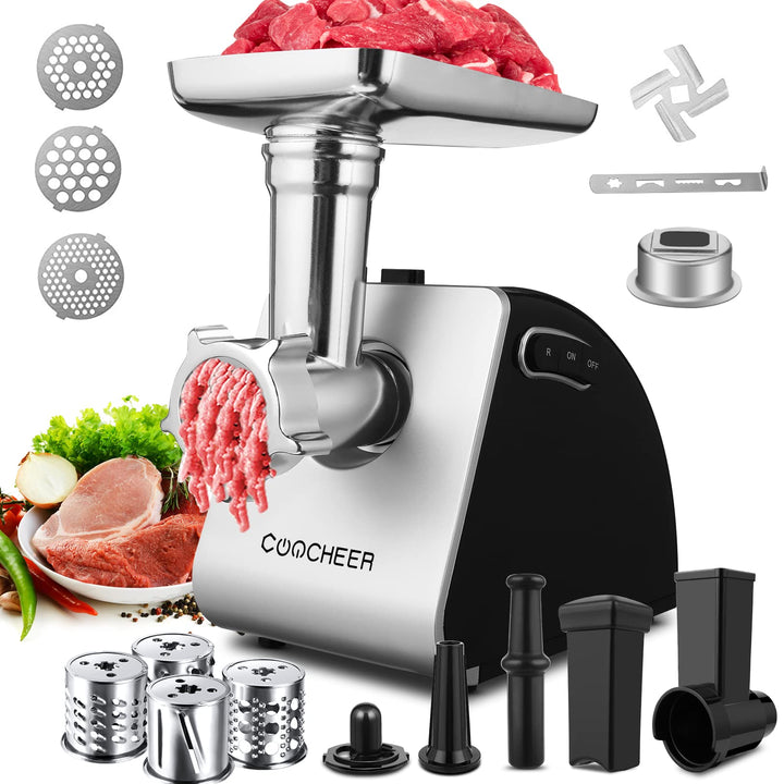 COOCHEER Fleischwolf Elektrisch 2000W, Elektrischer Fleischwolf mit Wurstfüller, Spritzgebäckvorsatz