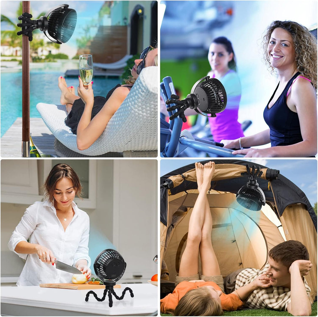 Simpeak Camping Ventilator Tischventilator, Mini USB Ventilator leise, 5200mAh Akku Ventilator mit L