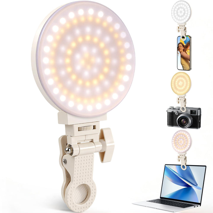 GlobalCrown Selfie Licht Handy,handylicht mit 100 LED,wiederaufladbare Beleuchtung zum Aufstecken,3